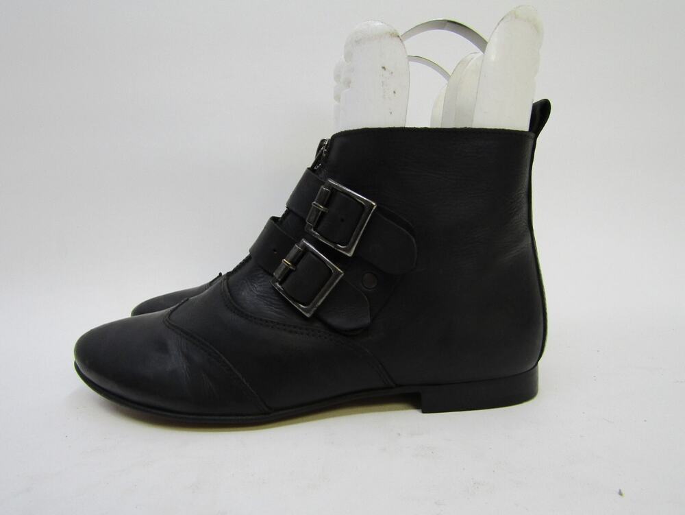 Free People Womens Size 37 EUR Black Leather Zip Buckle Fashion Ankle Boots